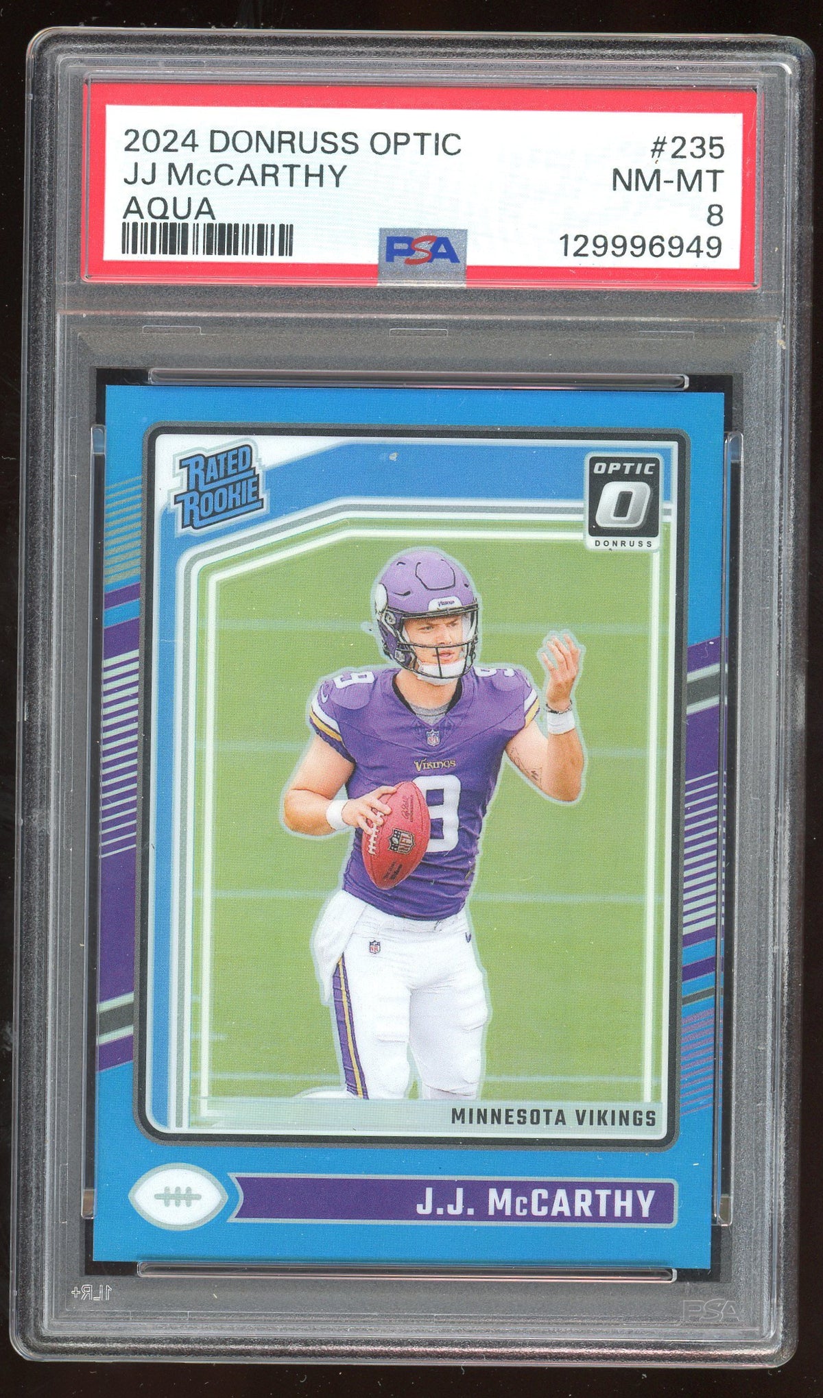 TEST - 4 Panini Donruss Optic J.J. McCarthy Rated Rookie Aqua #235 PSA 8