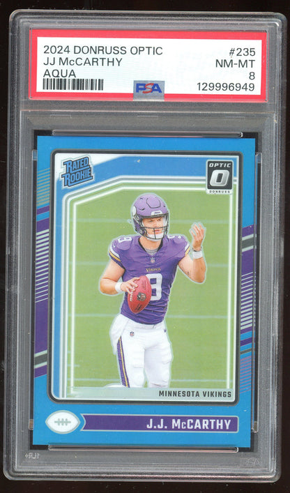 TEST - 4 Panini Donruss Optic J.J. McCarthy Rated Rookie Aqua #235 PSA 8